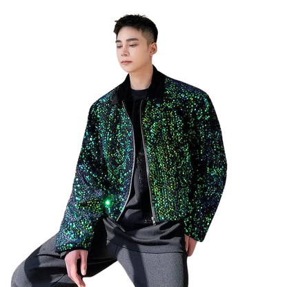 Herren Jacke mit Pailletten Grün