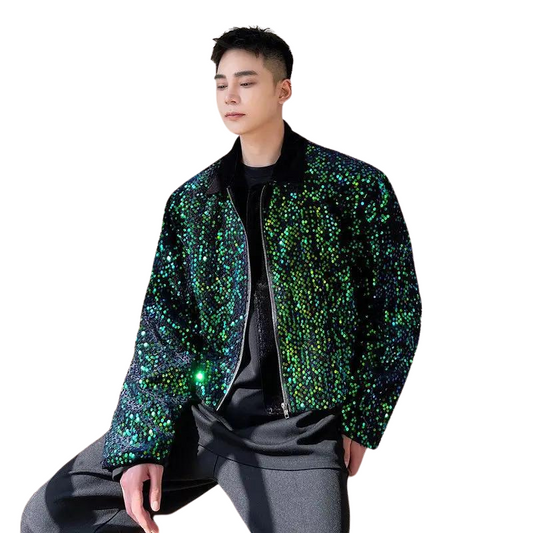 Herren Jacke mit Pailletten Grün