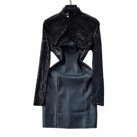 Schwarzes Paillettenleder-Kleid
