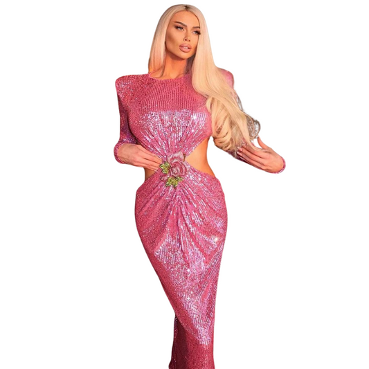 Pailletten-Kleid mit Rückenausschnitt und Blumen