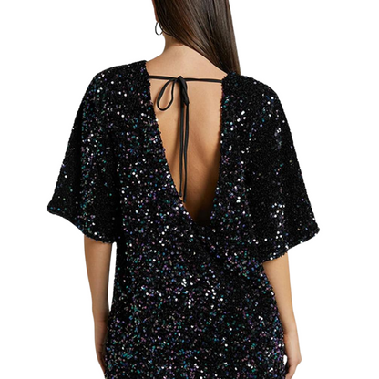 Pailletten-T-Shirt-Kleid mit offenem Rücken