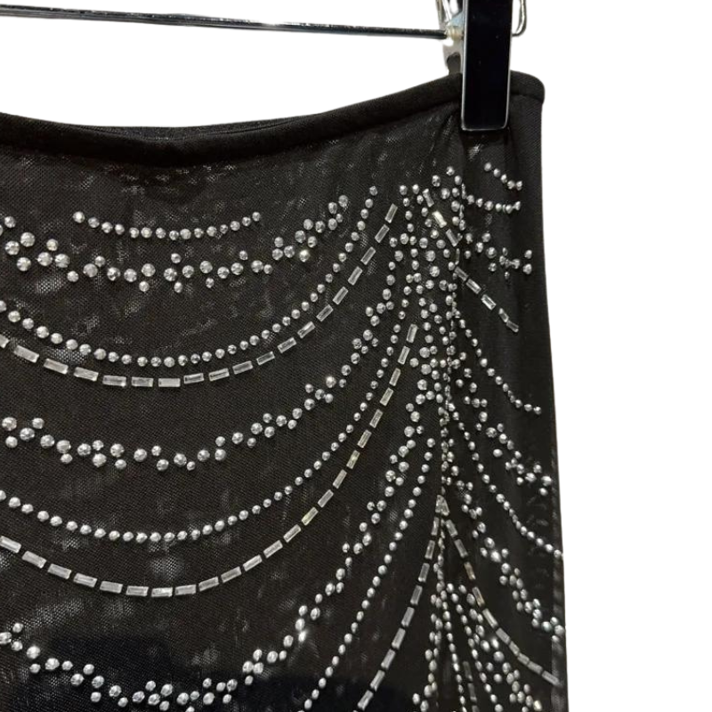 Croc-Top und Rock mit Strass in Schwarz