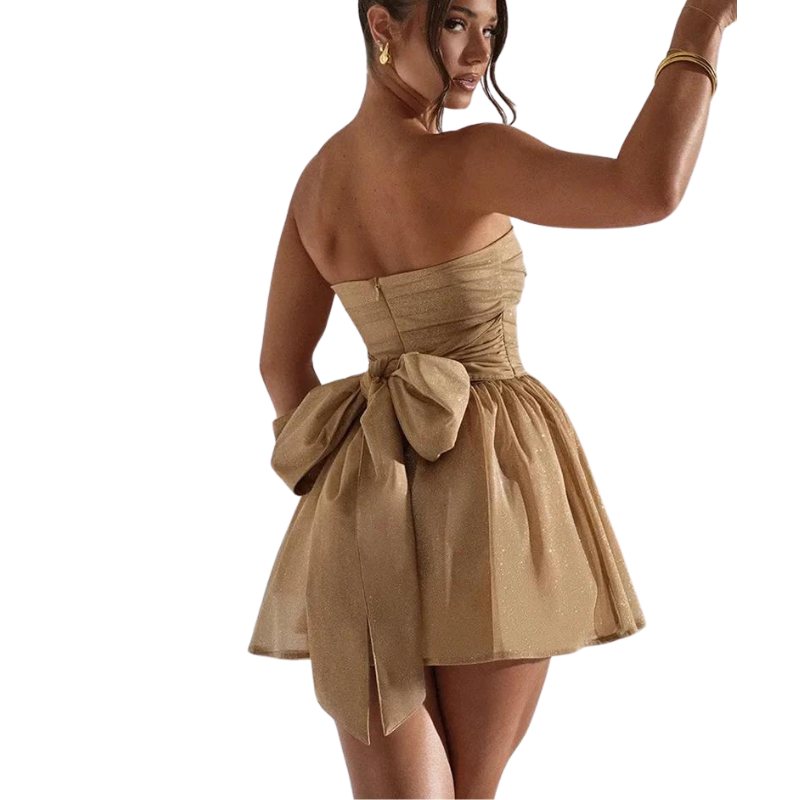 Kleid mit Pailletten-Bustier, Rückenknopf, Schleifen-Design