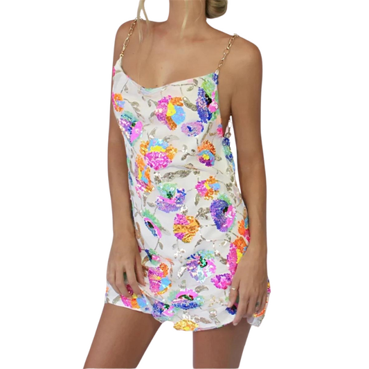 Paillettenkleid mit Rückenausschnitt Blumen Träger Kette