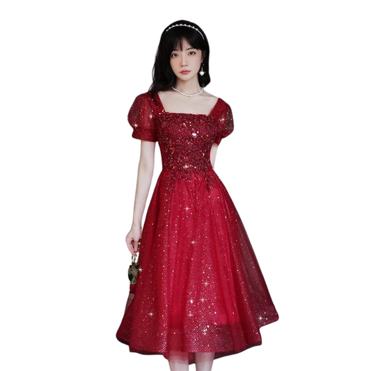Rote Pailletten Tüll Abendkleid
