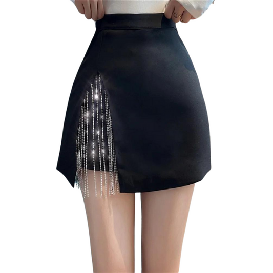 Schwarzer Carré Kleid mit Strass