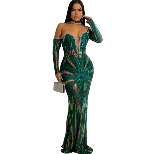 Abendkleid aus Pailletten und Strass