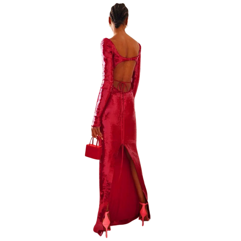 Lange Pailletten-Kleid mit offenem Brustbereich