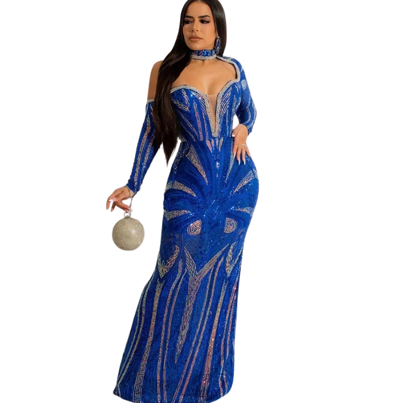 Abendkleid aus Pailletten und Strass