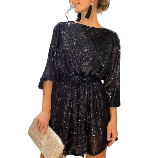 ABendkleid mit Pailletten und Gürtel