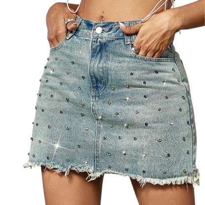 Kurzer Jeansrock mit Strass