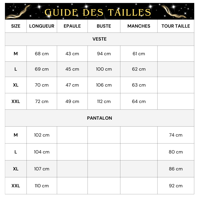 Kostüm für Herren mit goldenen Pailletten und Samt