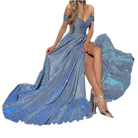 lange Pailletten-Kleid mit Schlitz, ärmellos