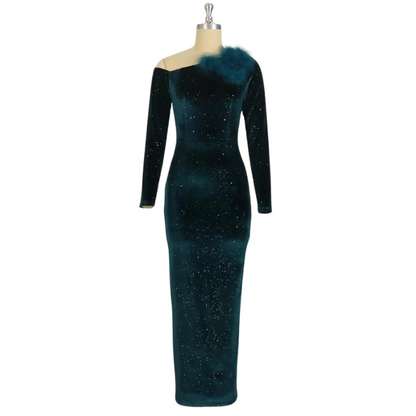 Abendkleid mit Pailletten aus Samt in Grün