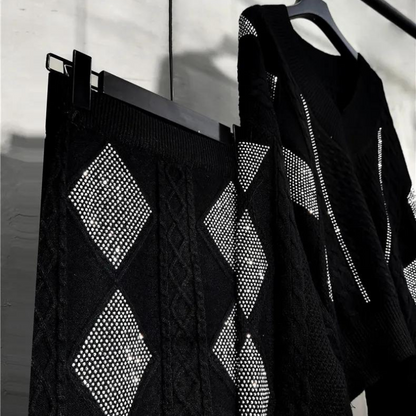 Rock und Strickpullover Set mit Strass
