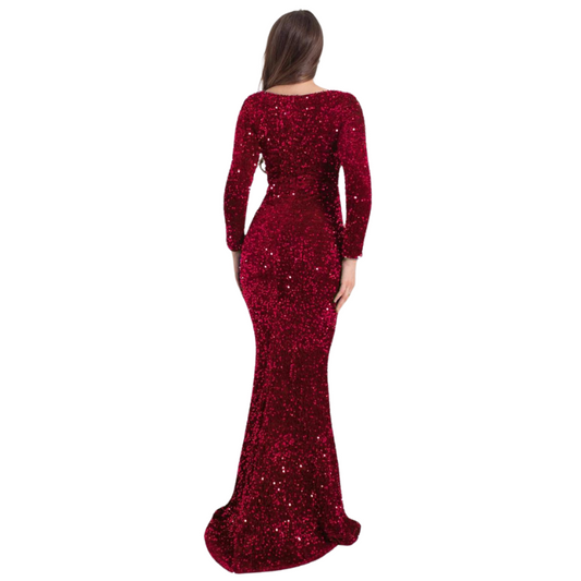 Langarmkleid mit Pailletten und figurbetonter Passform