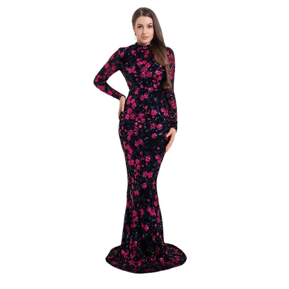 Langes Paillettenabendkleid mit Blumen