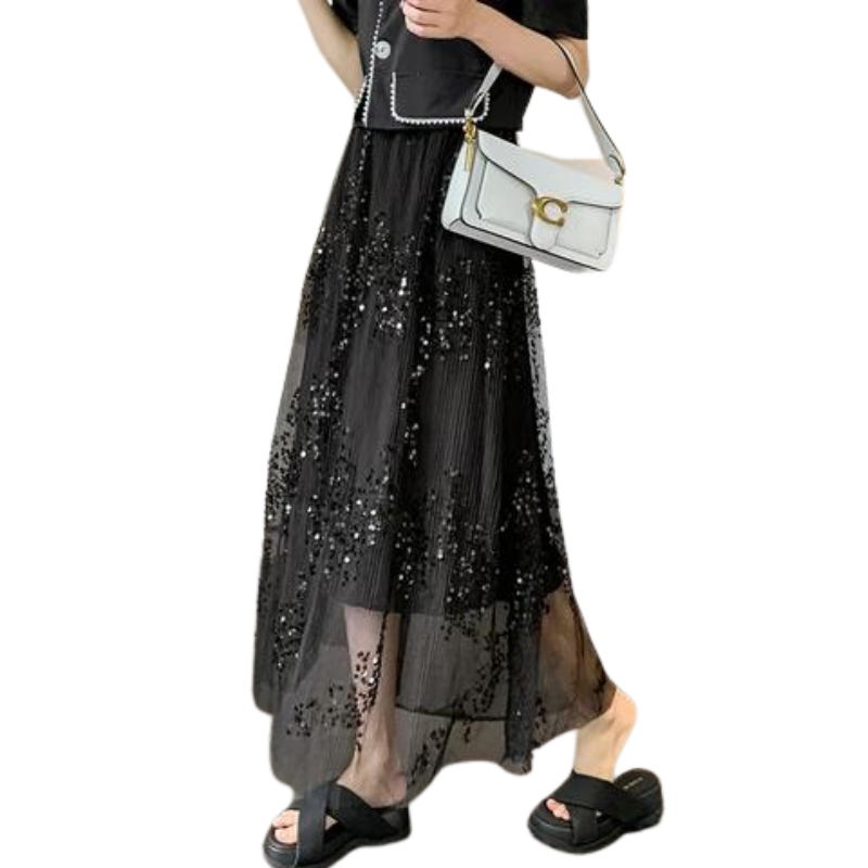 Paillettenrock mit transparentem Futter