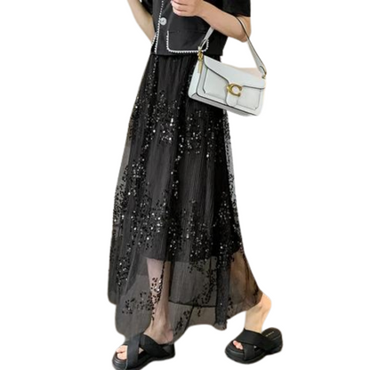 Paillettenrock mit transparentem Futter