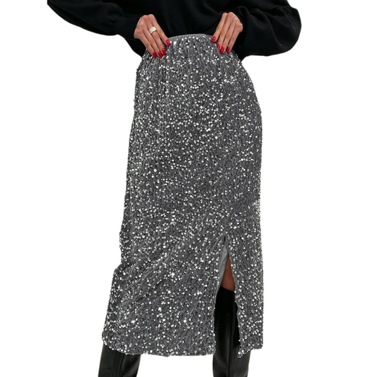 Midikleid mit Schlitzen und Pailletten