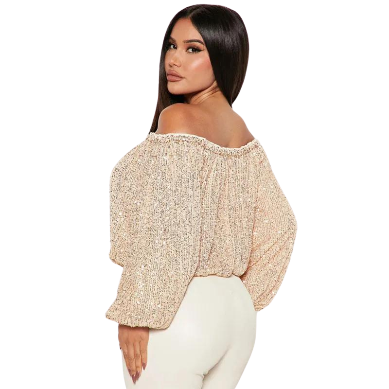 Haut mit Pailletten und freiem Schulterbereich