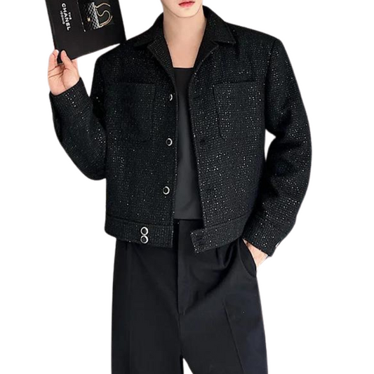 Kurze Paillettenjacke für Herren mit Knöpfen