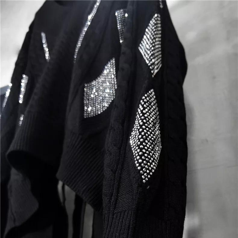 Rock und Strickpullover Set mit Strass