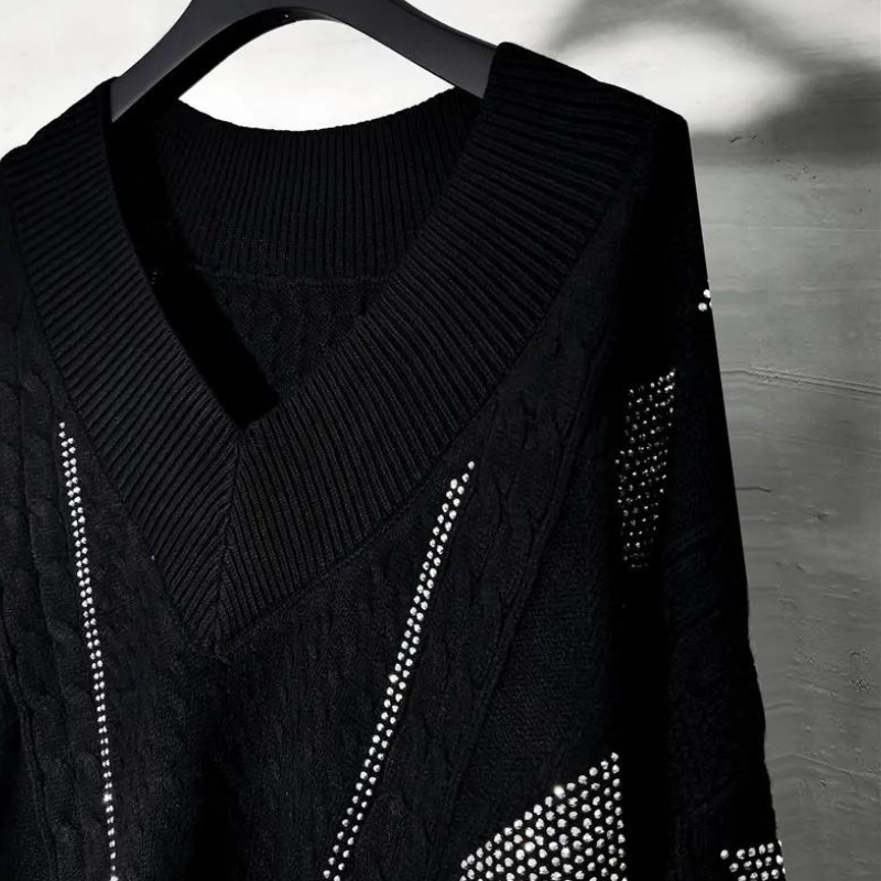 Rock und Strickpullover Set mit Strass