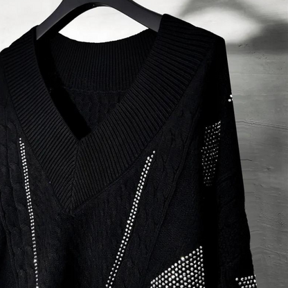 Rock und Strickpullover Set mit Strass