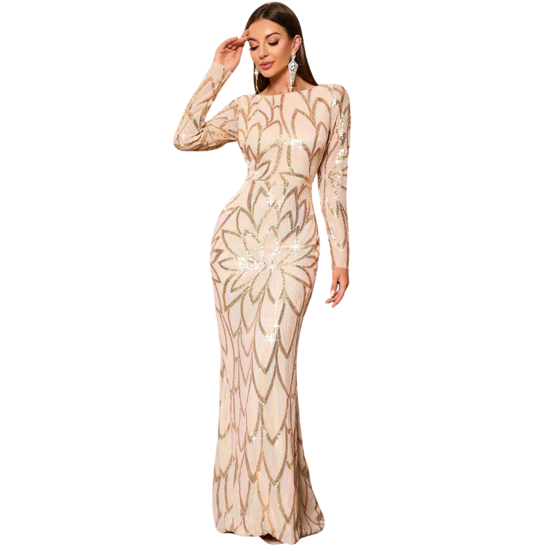 Abendkleid mit Pailletten, lang, mit Reißverschluss