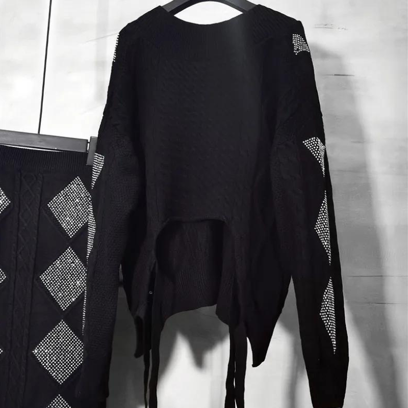 Rock und Strickpullover Set mit Strass