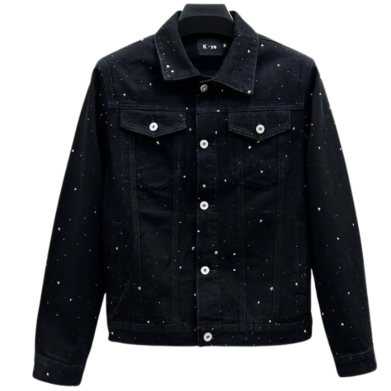 Schwarze Jeans Jacke mit Strass für Herren