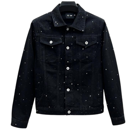 Schwarze Jeans Jacke mit Strass für Herren