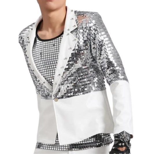 Herren Blazer Jacke mit weißen Pailletten