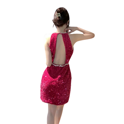 Robe Pailletten Rückenausschnitt Rosa