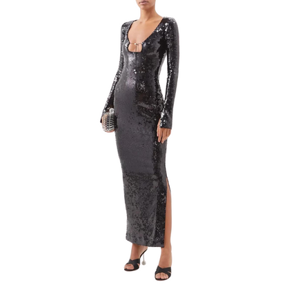 Langes Pailletten-Kleid mit Schnürung am Brustbereich