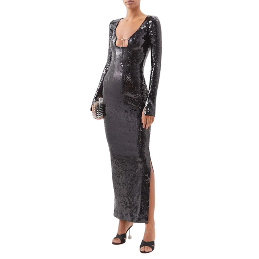 Langes Pailletten-Kleid mit Schnürung am Brustbereich