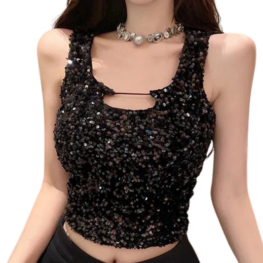 Top Noir Tanktop mit Pailletten für Damen