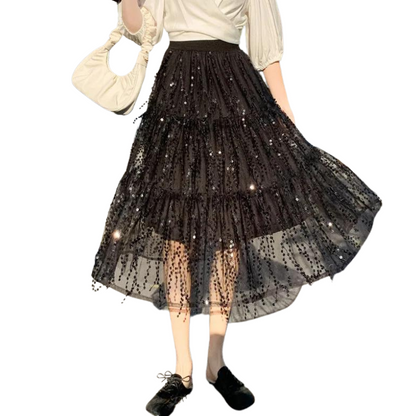 hohe Taille Paillettenkurzrock mit Fransen