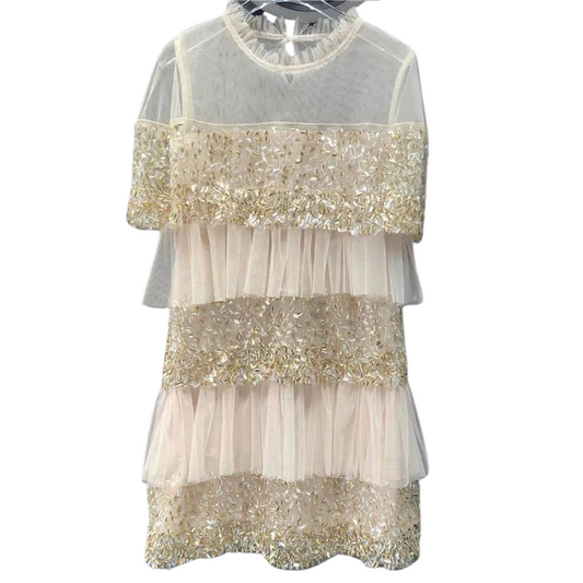 Plissierte beige Pailletten-Robe