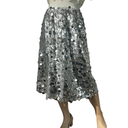 mittellange Paillettenrock in Silber