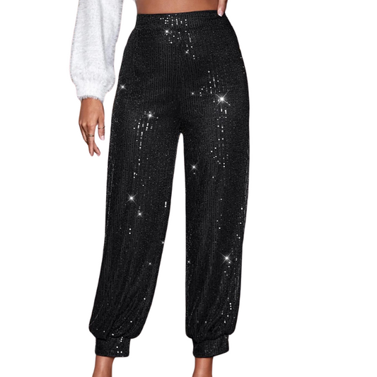 Damen Paillettenhose Schwarz