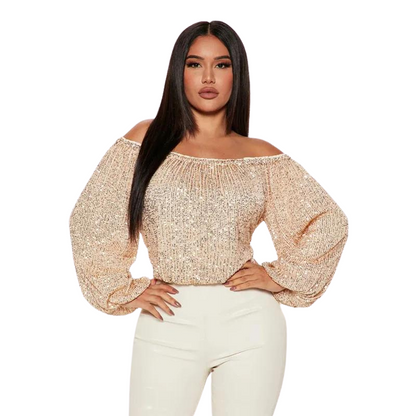 Haut mit Pailletten und freiem Schulterbereich