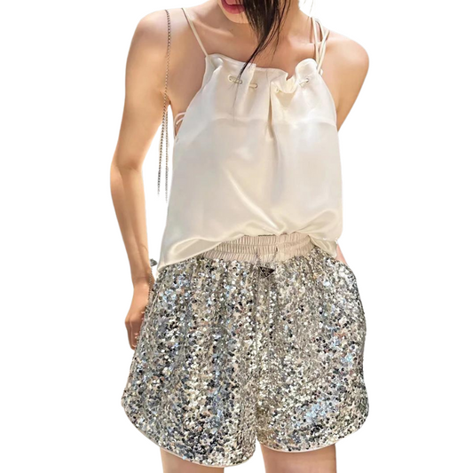 Kurzes Pailletten-Sporttop für Damen
