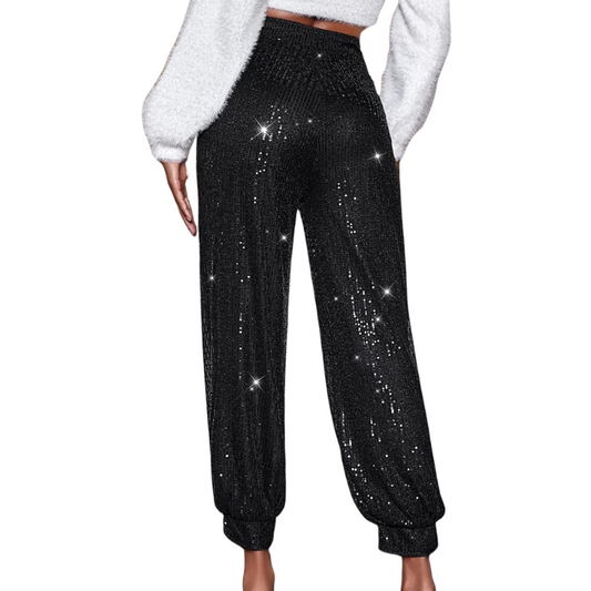 Damen Paillettenhose Schwarz