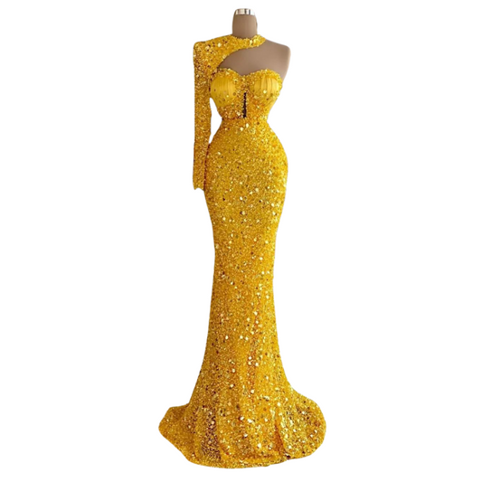 Abendkleid aus Pailletten in Gelb