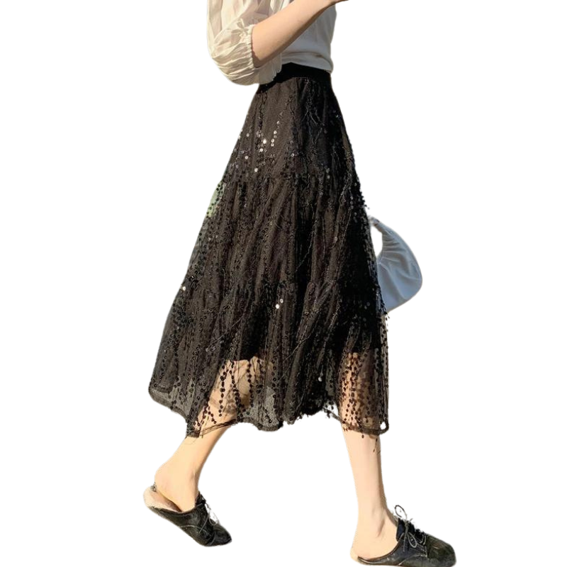 hohe Taille Paillettenkurzrock mit Fransen