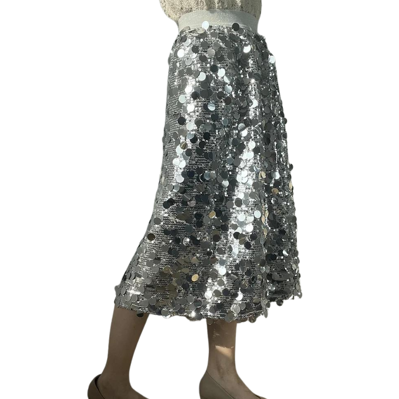 mittellange Paillettenrock in Silber