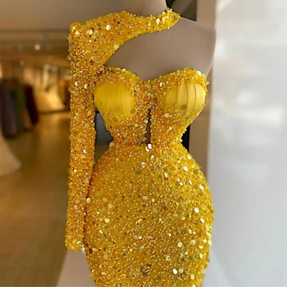 Abendkleid aus Pailletten in Gelb