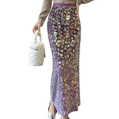 High-Waist Paillette Split Skirt